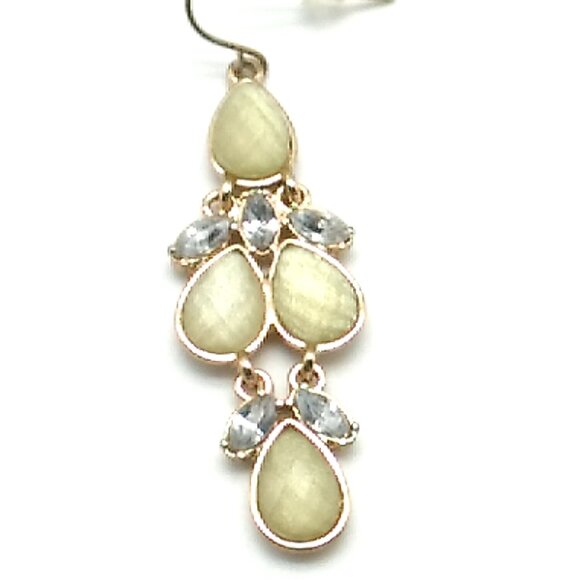 Cascading Faceted Iridescent Cornsilk Yellow Teardrop Chandelier Earrings - Picture 4 of 11